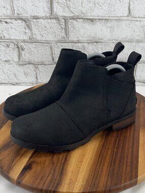 Sorel Emelie Womens 8.5 Black Leather Chelsea Waterproof Ankle Boots 1749291010